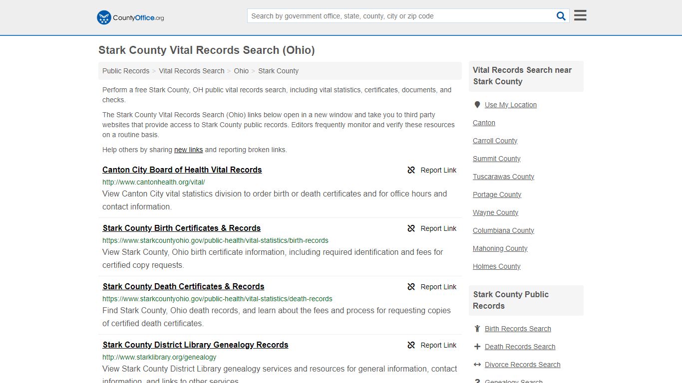 Vital Records Search - Stark County, OH (Birth, Death, Marriage ...